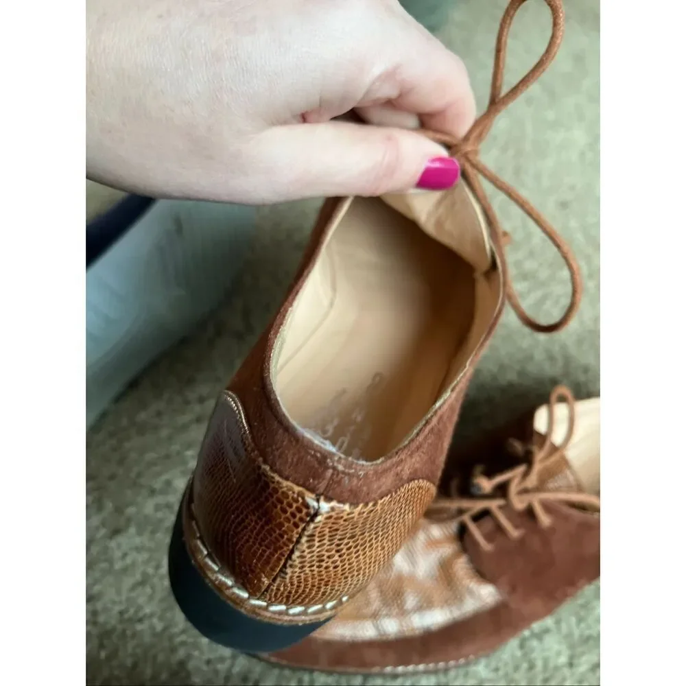 VTG Brenda Zaro Spain Suede Leather Platform Oxford Shoes Size 39